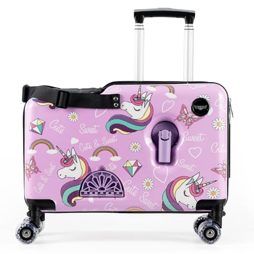 Younglingz LIL FLYER GO Version 2 Ride On Suitcase for Kids | Carry On Luggage with Toddler Seat Foldable Handlebars Pedals and Removable Wheels | Holds up to 80 lbs | Glam | Ages 2-6