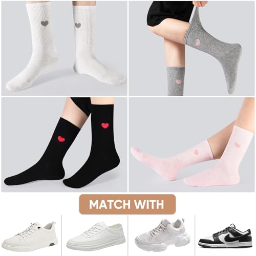 Image of Corlap Women's Cotton Crew Calf Socks - 5 Pairs Ankle High Dress Casual Socks, Fun Cute Heart Gifts for Mom Mother