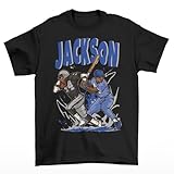 Bo Jackson Baseball and Football Cartoon Style T-Shirt (US, Alpha, Large, Regular, Regular, Black)
