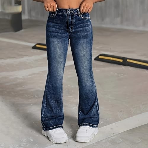 Girls Bell Bottom Jeans Vintage Straight Stretchy Flare Leggings Versatile Skinny High Waist Denim Pants3