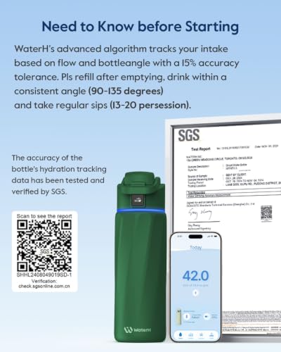 Image of WaterH BOOST Smart Water Bottle Tracker with Reminder to Drink Water, 24oz | BPA-Free Double Wall Vacuum Insulated Stainless Steel, Leakproof, Smart App Tracking, Fits Cup Holders, Wide Mouth for School