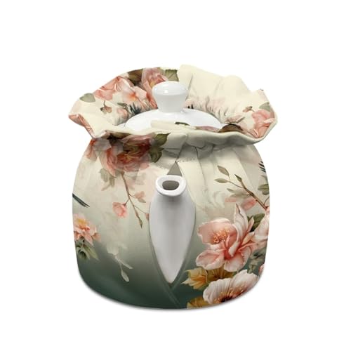 Image of Floral Hummingbird Tea Cosy for Small Teapot Farmhouse Insulated Tea Cozies Machine Washable Tea Kettle Dustproof Cover Cloth Soft Fabric Teapot Cosy Tabletop Kitchen Decorations