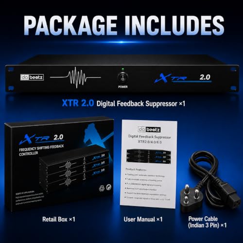 Image of DaBeatz XTR 2.0 Feedback Suppressor, 2 Mic In / 2 Line Out Anti-Howling Processor with Auto Feedback Elimination, Frequency Shift & 24-Bit /96kHz DSP for Stage, Conference, PA System & Karaoke