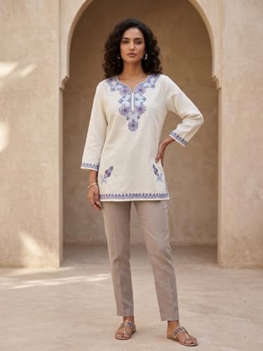 Image of Women's Modern Aari Work Short Top Combo Pack | Embroidered Ethnic Tunic Tops with Traditional Craft Detailing | Stylish Casual Fusionor Daily, Office & Outings