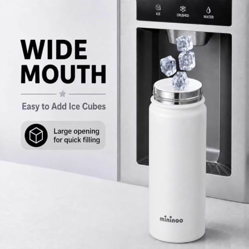 Image of Mininoo 24 oz Insulated Ceramic-Lined Water Bottle with Straw, White