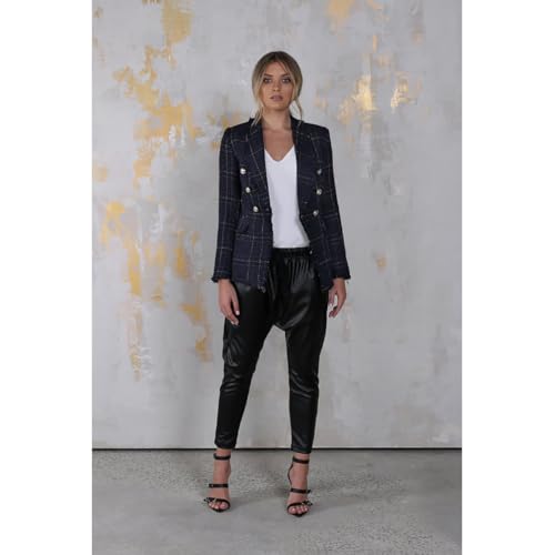 2024 Fall Women's Tweed Blazer, Stylish and Casual, Double Breasted Front Open Plaid Blazer Workwear3