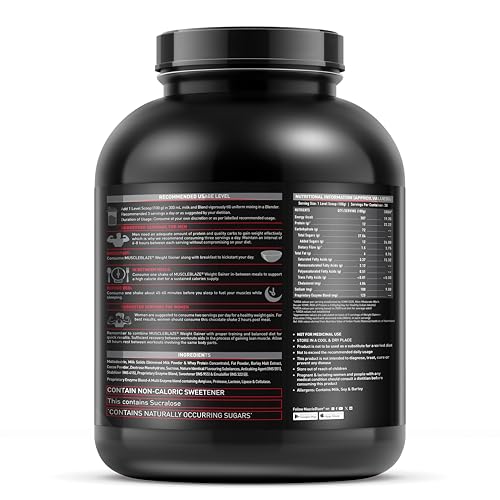 Image of MuscleBlaze Weight Gainer Powder with Added Digezyme, Chocolate (30 Servings, 3kg / 6.6lbs) | 12g Protein, 72g Carbs Per Scoop