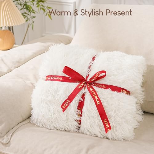 Image of Cottonblue Weighted Blanket 15lbs, Sherpa Faux Fur Reversible Luxury Snugly Long Fur Warm Heavy Blanket 60x80 inches,Super Soft Fuzzy Fleece Blanket for Better Sleep, Cream White