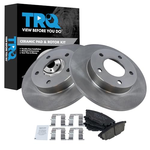 Image of TRQ Rear Ceramic Brake Pad and Rotor Set | For 01 Mazda Protege L4 2.0L 02-03 Mazda Protege 02-03 Protege5