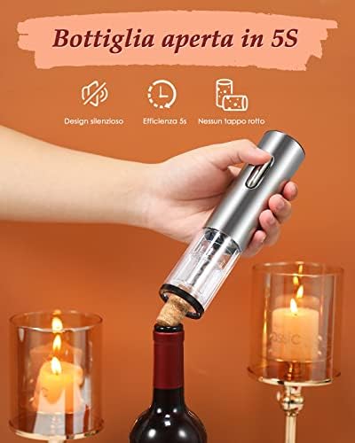 Rovtop Electronic Wine Opener Set, Rechargeable Automatic Corkscrew Wine Bottle Opener Set,Wine Opener for Home, Restaurant, Party(Silver )