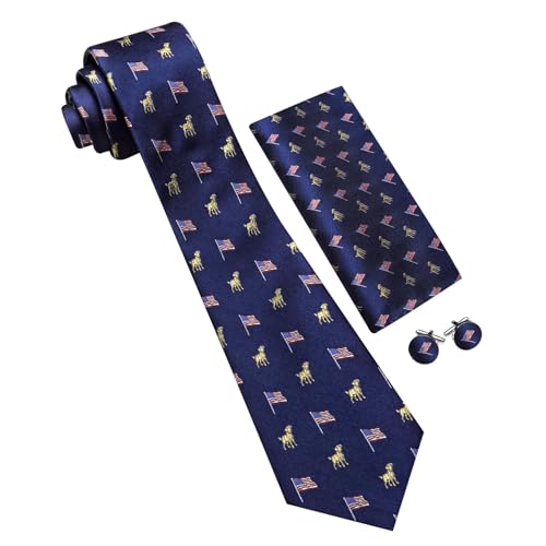 Image of Barry.Wang Man Tie Sets Skull Animal 63 inch Extra Long Necktie Silk Woven Handkerchief Cufflinks Festival Party Gift