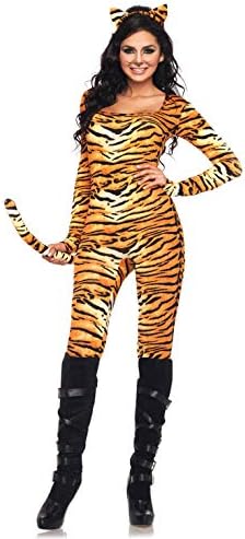 Leg Avenue womens - 2 Piece Wild Tigress Catsuit Set Sexy Tiger Bodysuit With Tail for Women Adult Sized Costumes, Orange/Black, Medium Large US
