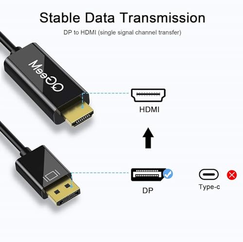 Image of INICIO DisplayPort To HDMI Cable 1.8m [ 1080p@60Hz ] DP to HDMI Male 1080p Uni-Directional Cord For Dell, Monitor, Projector, Desktop, AMD, NVIDIA, Lenovo, HP, ThinkPad