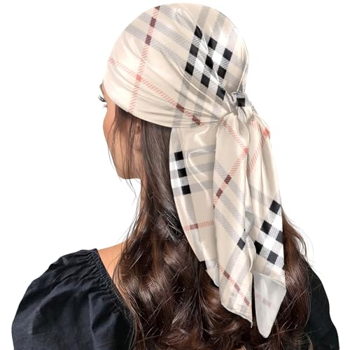 Black White Beige Checkered Plaid square silk scarf funky wrap scarf for women for Travel 35x35 bufanda para mujer 7