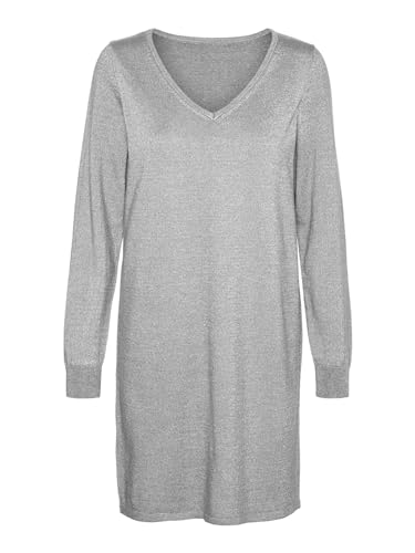 VERO MODA Vmhappyshine LS 2way Short Dress Boo Vestido Corto, Gris Claro Jaspeado/Detalle: w Silver Lurex, L para Mujer