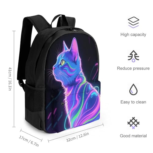 Supdreamc Backpack Multipurpose Anti-Theft Large Capacity Bookbag - Neon Line Cat Art Travel Hiking Daypack With Side Pockets2