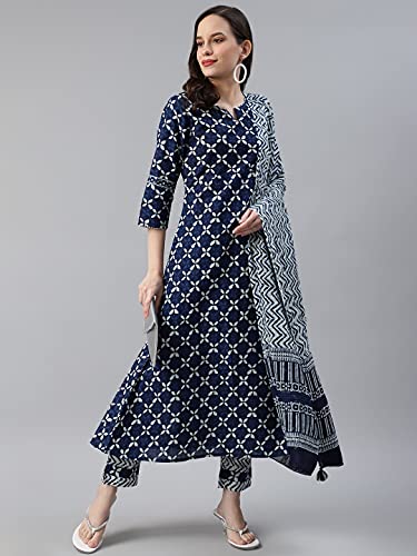 Image of Vaamsi Women's Pure Cotton Geometric Printed Straight Kurta Set With Dupatta | kurta sets for woman