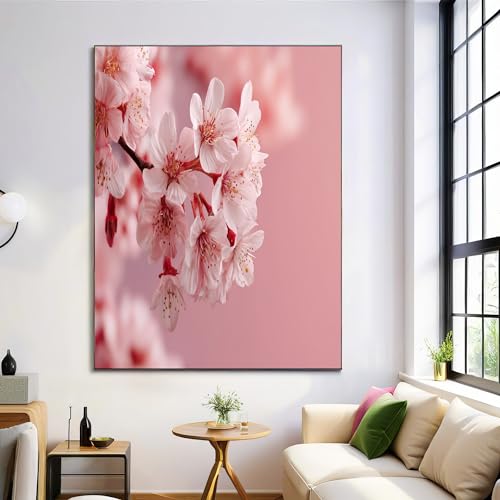 Toile fleurs de cerisier roses grand format 80x120 cm au design bohème élégant pour salon