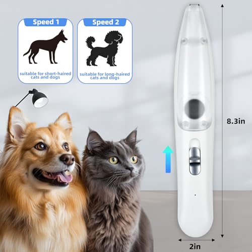 Image of Dog Paw Trimmer for Grooming - Quiet, Rechargeable Pet Paw Trimmer for Dogs and Cats with Light, Hair Suction, Dual-Speed Ceramic Blades - Safe & Precise Cat for Small Areas