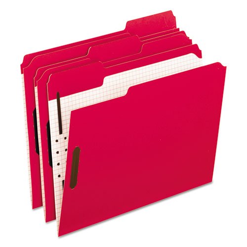 Colored Folders with Embossed Fasteners, 1/3 Cut, Letter, Red/Grid Interior