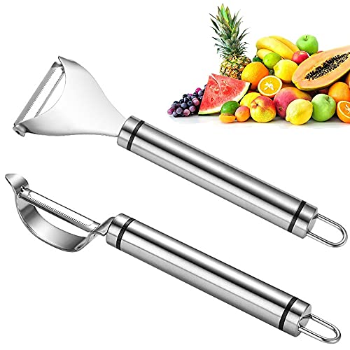2Pcs Pelador De Verduras,Peladora De Acero Inoxidable,Pelador De Cuchillo,Pelador Multifuncional,Pelador,Peladora Duradera,Pelador De Patatas,Pelador De Fruta De Melón,Peladora Con Mango Cómodo Cover