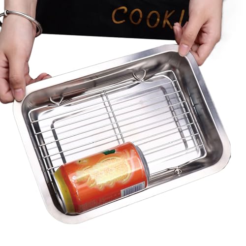 Juego de bandejas para hornear – Bandeja de acero inoxidable, para horno, fácil de usar, resistente, para carne, pan, pasteles, cocina, cocina, barbacoa, barbacoa, apartamento