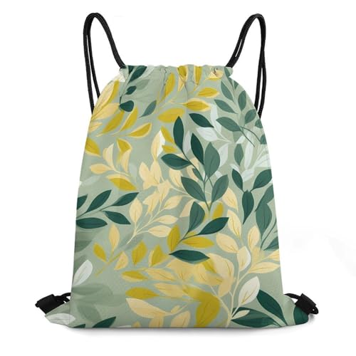 Boho Green Plants Leaves Drawstring Backpack Durable Sport Gym Bags Daypack for Men Women 35 * 42cm