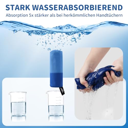 Pameil Mikrofaser Handtuch 3er Set - 160x80cm Groß Badetuch +2 Stück 80x40cm Klein Handtuch - Microfaser Handtücher für Backpacker, Reisehandtuch Schnelltrocknend Perfekte für Fitness (Blau)