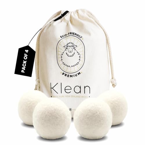 Klean Wool Tumble Dryer Balls | Handmade Organic Fabric Softening & Odour-Free | 100% New Zealand Wool Laundry Balls | 1000+ Loads | Reduce Drying Time Noise Wrinkles & Static Cling | 4 XL Pack