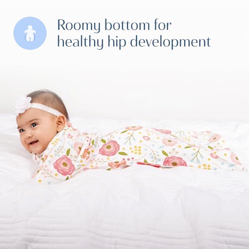 Image of SleepingBaby Zipadee-Zip Transition Swaddle - Cozy Baby Swaddle Blanket with Zipper Convenience - Roomy Wearable Blanket for Easy Diaper Changes - Pretty Pink Poppy, Medium (6-12 Month)