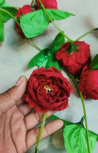 Image of SATYAM KRAFT 2 Lines Artificial Cherry Blossom Rattan Flowers Wall Hanging Flower Decor - Perfect Rose Garland for Home, Office, Wedding, Festival, Ganpati Decoration (2, Peony line Red)