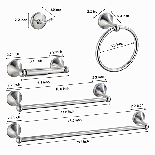 Chihod 8-Pieces Bathroom Hardware Set, 14/24 Towel Bar For Bathroom, Towel Ring Wall Mounted, Brushed Nickel Toilet Paper Holder, Robe Towel Hooks Steel, Hand Towel Holder, Bathroom Accessories Set #TOP5
