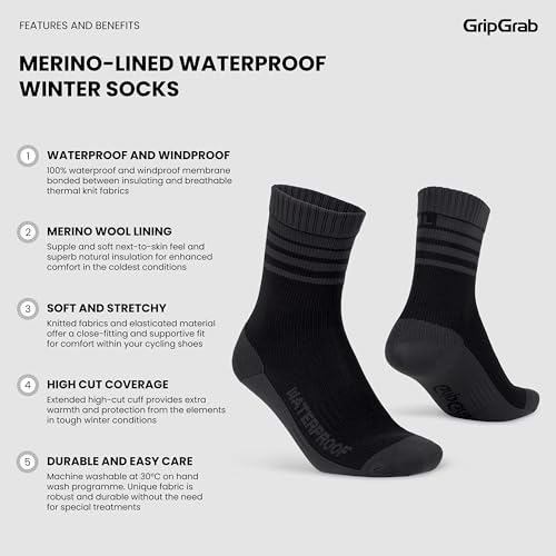 GripGrab Waterproof Merino Wool Cycling Socks Cold Weather Cycling Socks Breathable Waterproof Socks Winter Wool Biking Socks2