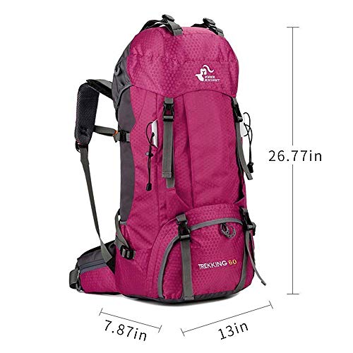 Bseash 60L Waterproof Lightweight Hiking Backpack With Rain Cover,Outdoor Sport Travel Daypack For Climbing Camping Touring (Rose Red) #TOP1
