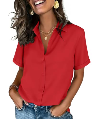 Image of Zeagoo Button Down Shirts for Women Short Sleeve Collared Tops Dressy Casual V Neck Blouses
