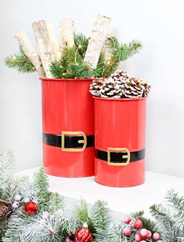AuldHome-Design-Santa-Christmas-Greenery-Buckets-Set-of-2-Red-Santa-Pants-Nesting-Small-Medium-Size-Metal-Buckets-for-Christmas-Home-Decor AuldHome Design Santa Christmas Greenery Buckets Set of 2 Red Santa Pants Nesting Small Medium Size Metal Buckets for Christmas Home Decor