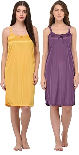 Image of You Forever Women Sexy Satin Striped Solid Above Knee Length Nighty, Loungewear, Nightwear, Sleepwear, Home Wear Short Nighty for Women Pack of 2