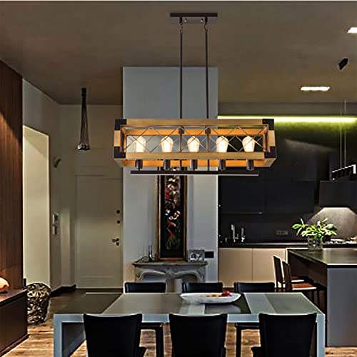 Suspension bois rectangulaire style rustique au-dessus de la table de repas - 5
