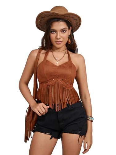 Country Concert Outfit for Women Fringe Western Rodeo Cowgirl Shirts 70s Hippie Tops with Tassel4