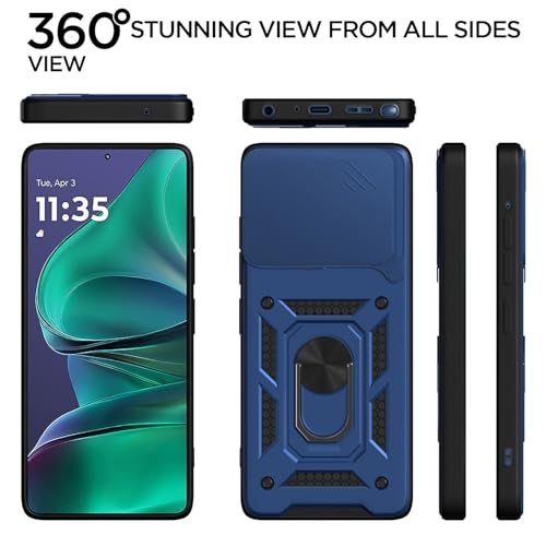 Image of Pikkme Back Cover for Motorola Moto Edge 60 Stylus 5G | 360 Protection Case | Sliding Camera Shield Cover & Ring Holder Stand D10 Tough Armor Bumper Case (Blue)