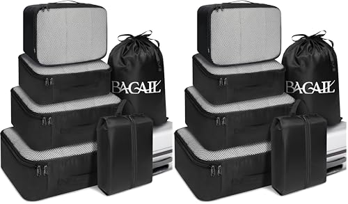 Image of BAGAIL 6 Set Packing Cubes Luggage Packing Organizers for Travel Accessories-Black (Pack of 2)