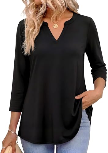 Image of Zeagoo Womens 3 /4 Length Sleeve Tops V Neck Tunic Dressy Casual Blouse