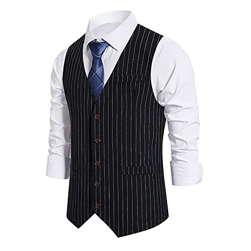 Men's Striped Casual Business Vests Lightweight Waistcoat Slim Fit Suit Vest Single Breasted Formal Blazer Jackets3