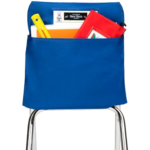 Image of Seat Sack Student Chair Storage Pocket - 19 inch, Single Pocket, Classroom Chair Organizer for Student Desks, Durable Over-the-Chair Storage, Ready-to-Use Name Tag Window, Blue, 1-Pack