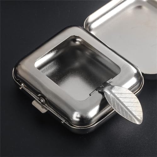 Image of Mini Pocket Ashtray Windproof Ashtray with Lid, Stainless Steel Car Ash Tray for Compact Cigarette Snuffers, Indoor /Outdoor, 2.36 Inch, Silver