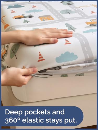 Image of Kids Queen Size Builder Bed Sheets - 4 Piece Kids Builder Sheet Set - Construction Themed Bedding - Ultra-Soft, Cute & Cozy - Breathable & Machine Washable - Bed Set for Boys, Girls, Teens & Toddlers
