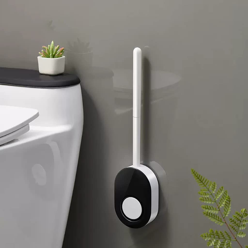 No Dead Toilet Brush, Wall Mounted Silicone Toilet Brush with Holder Set for Bathroom, Toilet Bowl Cleaner Brush and Ventilated Holder,Toilet Brush with Flexible Silicone Bristles, Toilet Cleani