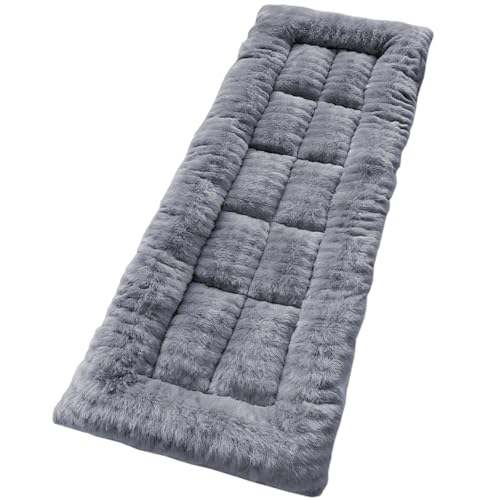 Wamsound Thick Camping Sleeping Pad - Faux Rabbit Fur Ultra Soft & Non-Slip Sleeping Mat with Portable Roll up Camping Cot Pad for Travel Car Tent Guest Bed (75' x 28', Dark Grey)