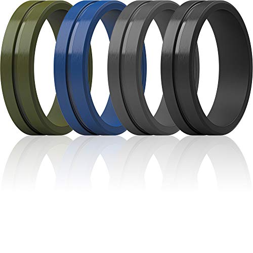 ThunderFit Men's Silicone Ring Rubber Wedding Band - 4 Rings (7.5-8 (18.2mm))
