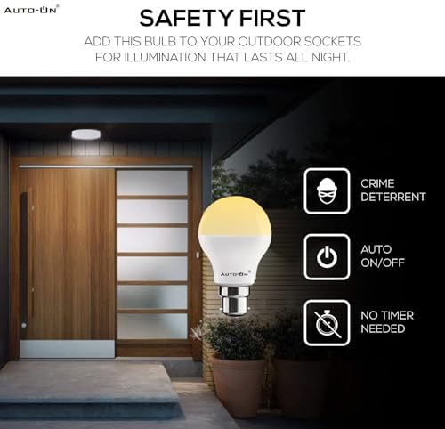 Image of Auto-ON Day /Night Sensor LED Bulb (9W) (Always ON During Night, Auto-Off During Day) (Yellow Light Color) (One Year Warranty) (Yellow Pack Of 2, B22)